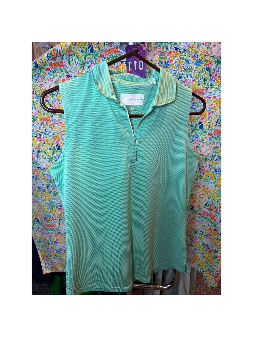 011 Tournament Collection Women Sleeveless Polo Shirt Mint Green Golf Top Size M